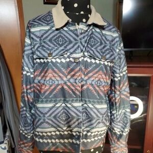Misslook Tribal Geometric Western Button-up Jacket Top Size L